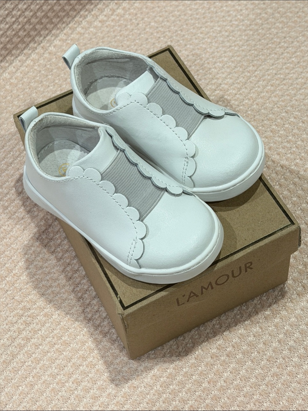 L'Amour White Scalloped Slip-On Kids Shoes
